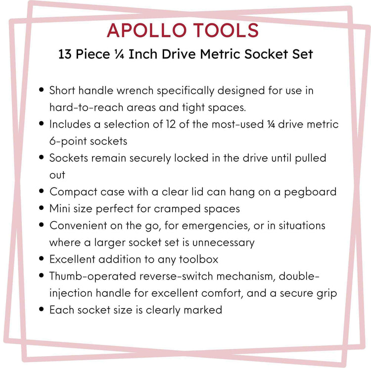 13 Piece ¼ Inch Drive Metric Socket Set - DT5023 Household Tool Kit by Apollo Tools