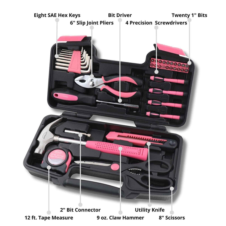 39 Piece General Tool Set Pink - DT9706P Pink Tool Kit by Apollo Tools