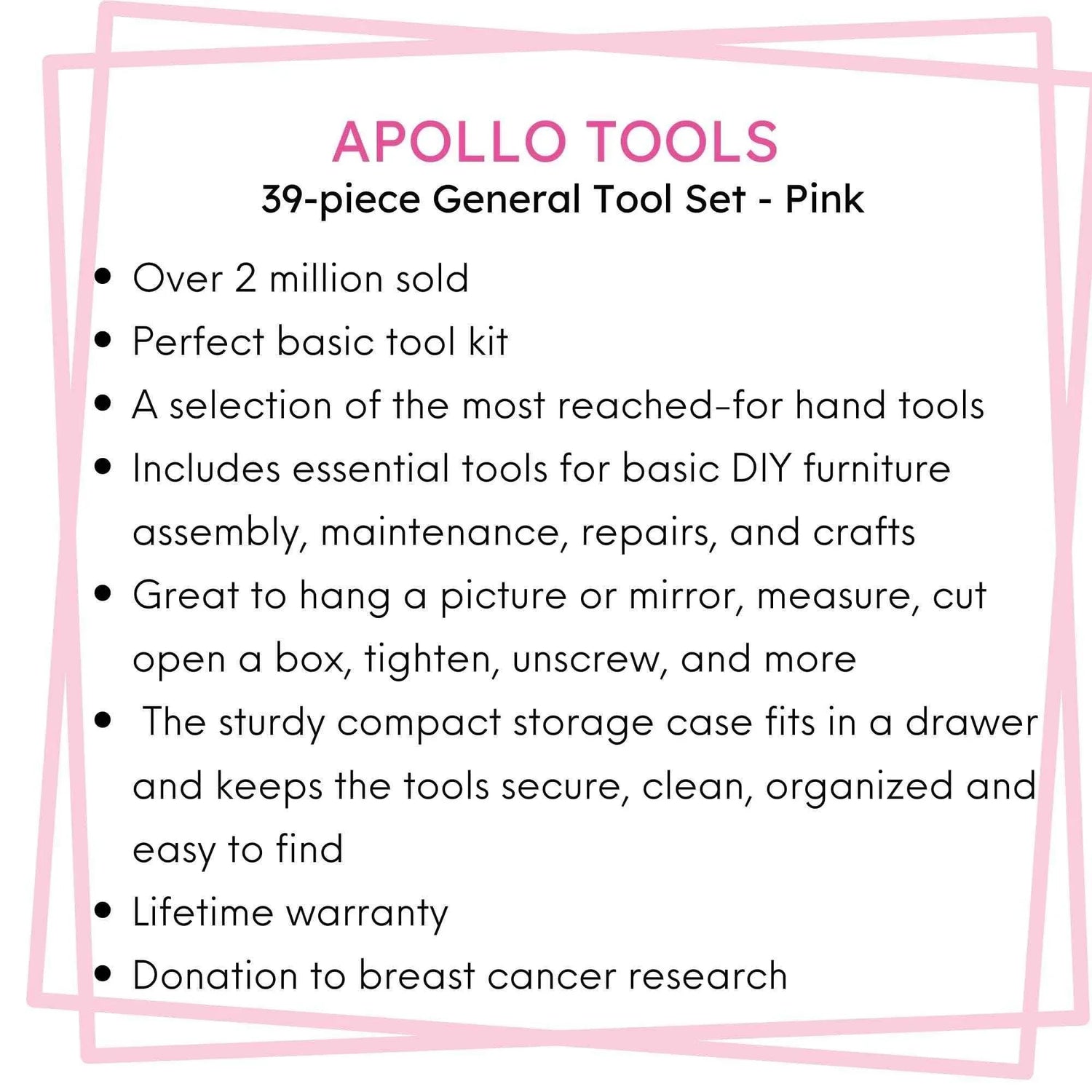 39 Piece General Tool Set Pink - DT9706P Pink Tool Kit by Apollo Tools