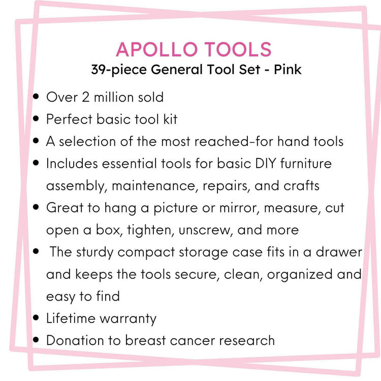 39 Piece General Tool Set Pink - DT9706P Pink Tool Kit by Apollo Tools