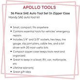 56 Piece SAE Auto Tool Set In Zipper Case - DT9774 Mechanics Tool Kit by Apollo Tools