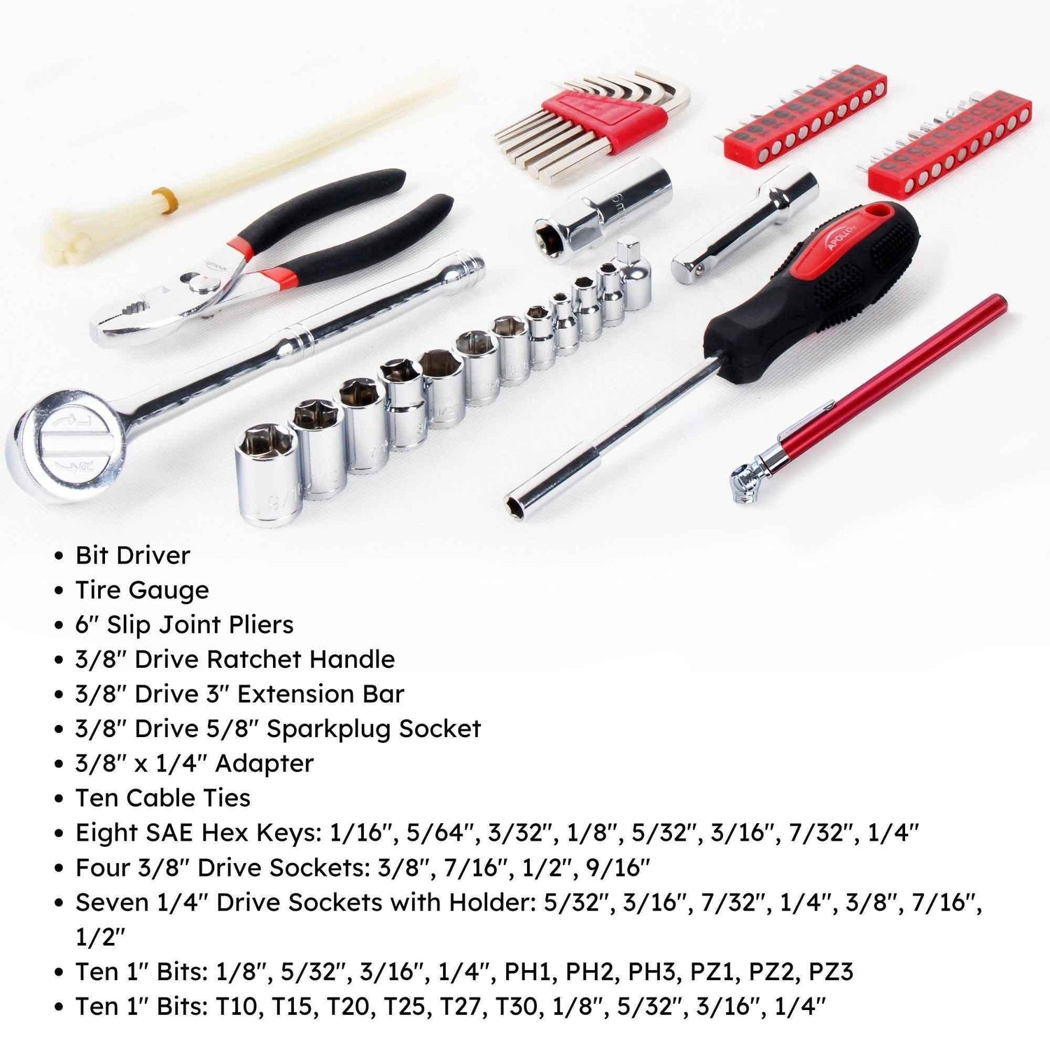 56 Piece SAE Auto Tool Set In Zipper Case - DT9774 Mechanics Tool Kit by Apollo Tools