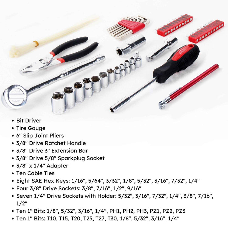 56 Piece SAE Auto Tool Set In Zipper Case - DT9774 Mechanics Tool Kit by Apollo Tools