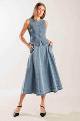 AT FIRST GLANCE DENIM VEST VEST by Flying Tomato
