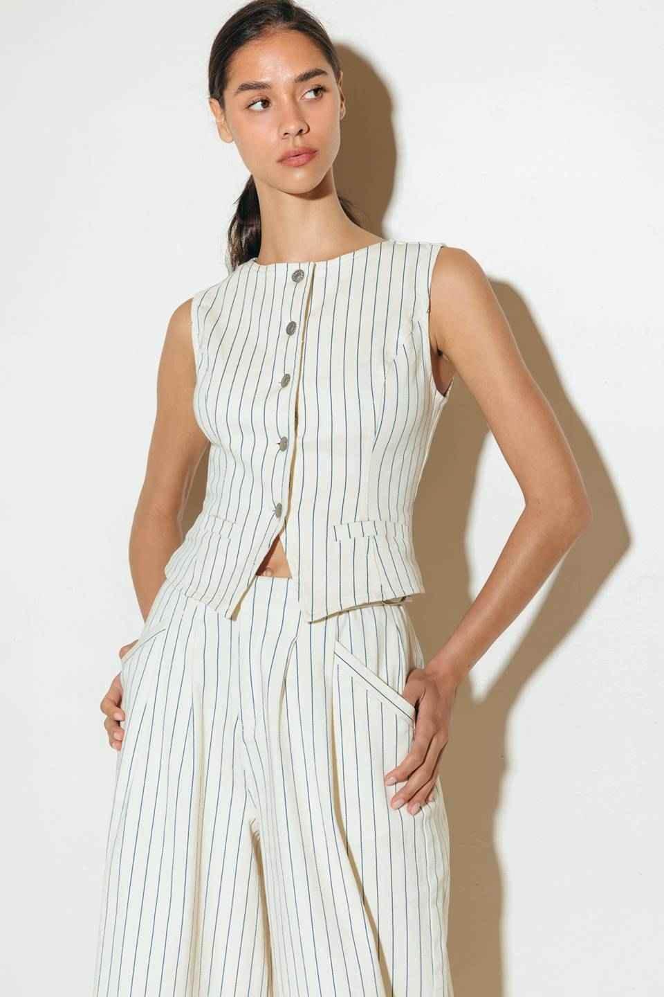 COFFEE RUN STRIPED WOVEN VEST VEST by Flying Tomato