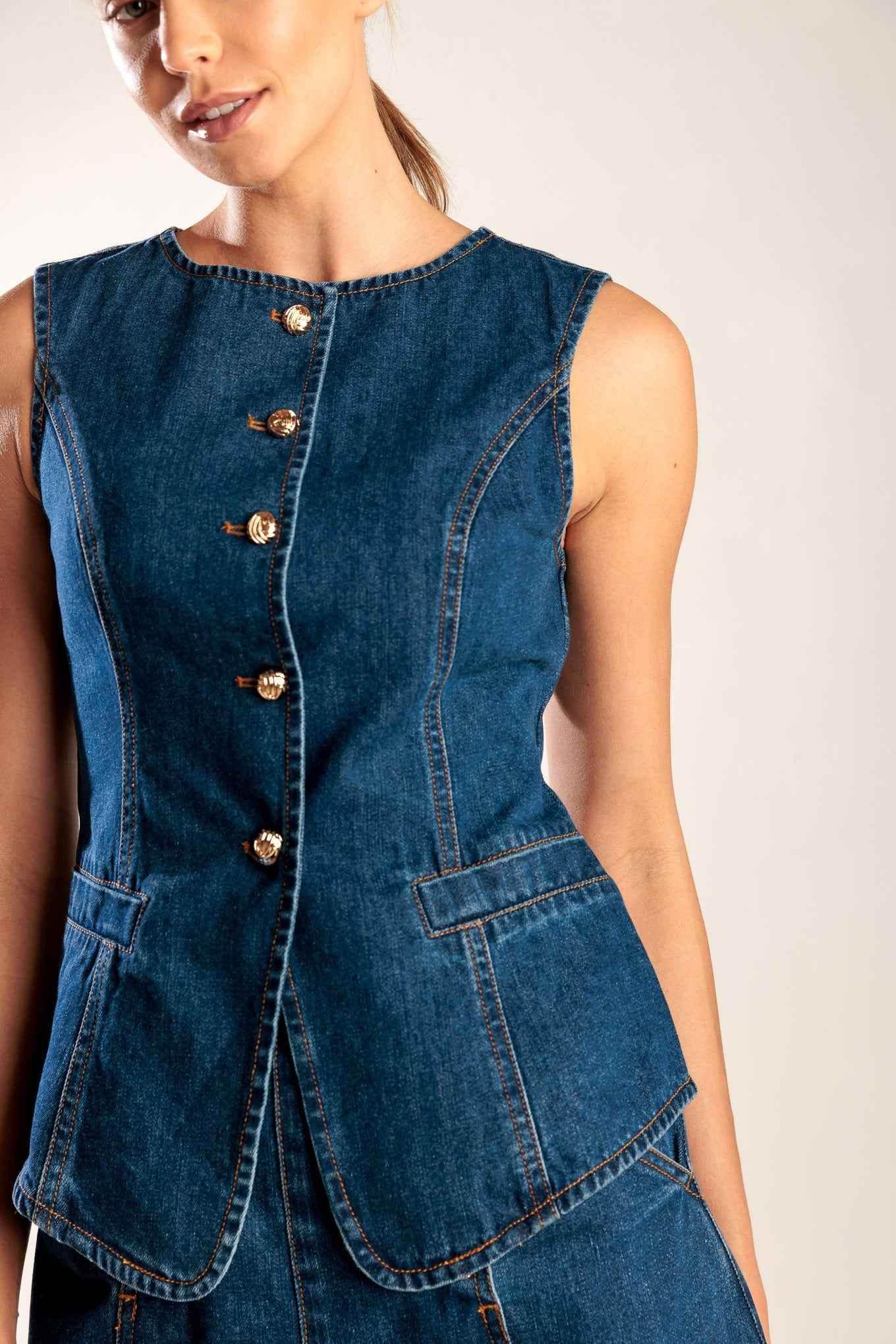 DRIVE-IN MOVIE DENIM VEST VEST by Flying Tomato