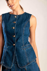 DRIVE-IN MOVIE DENIM VEST VEST by Flying Tomato