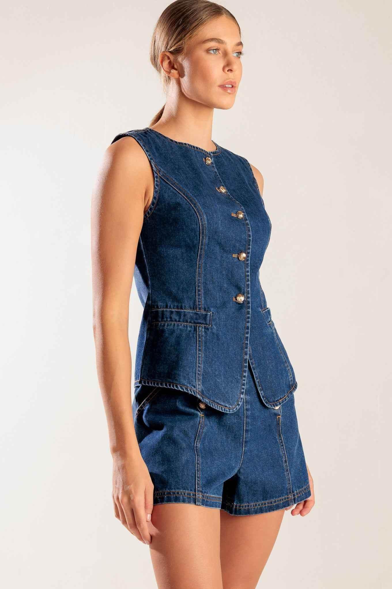 DRIVE-IN MOVIE DENIM VEST VEST by Flying Tomato