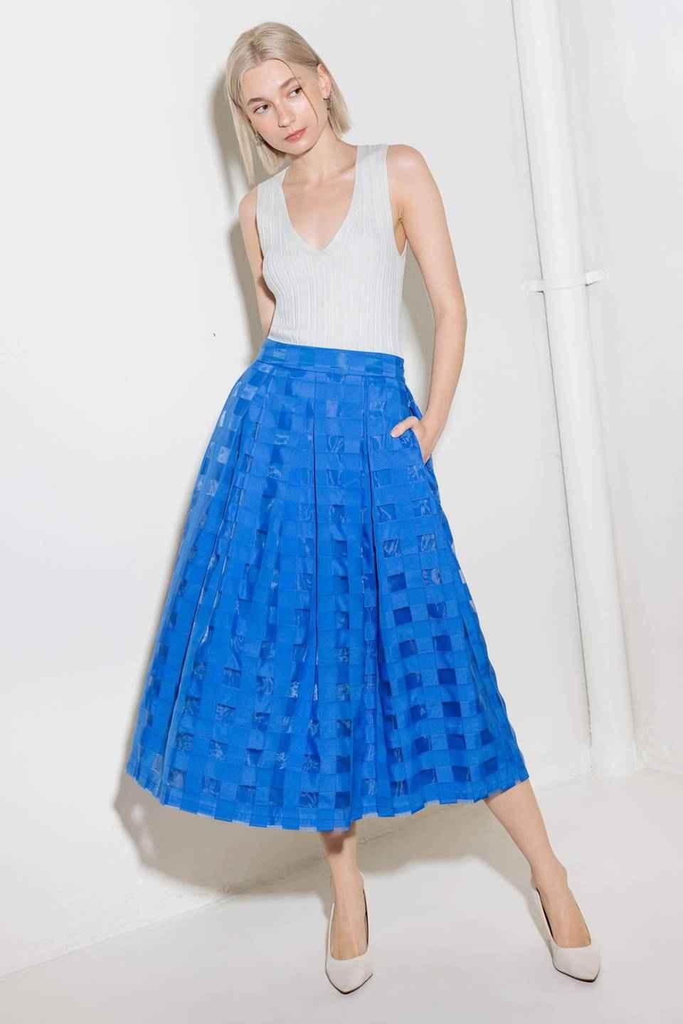 LIVE FOR US BLUE ORGANZA MIDI SKIRT SKIRTS by Flying Tomato