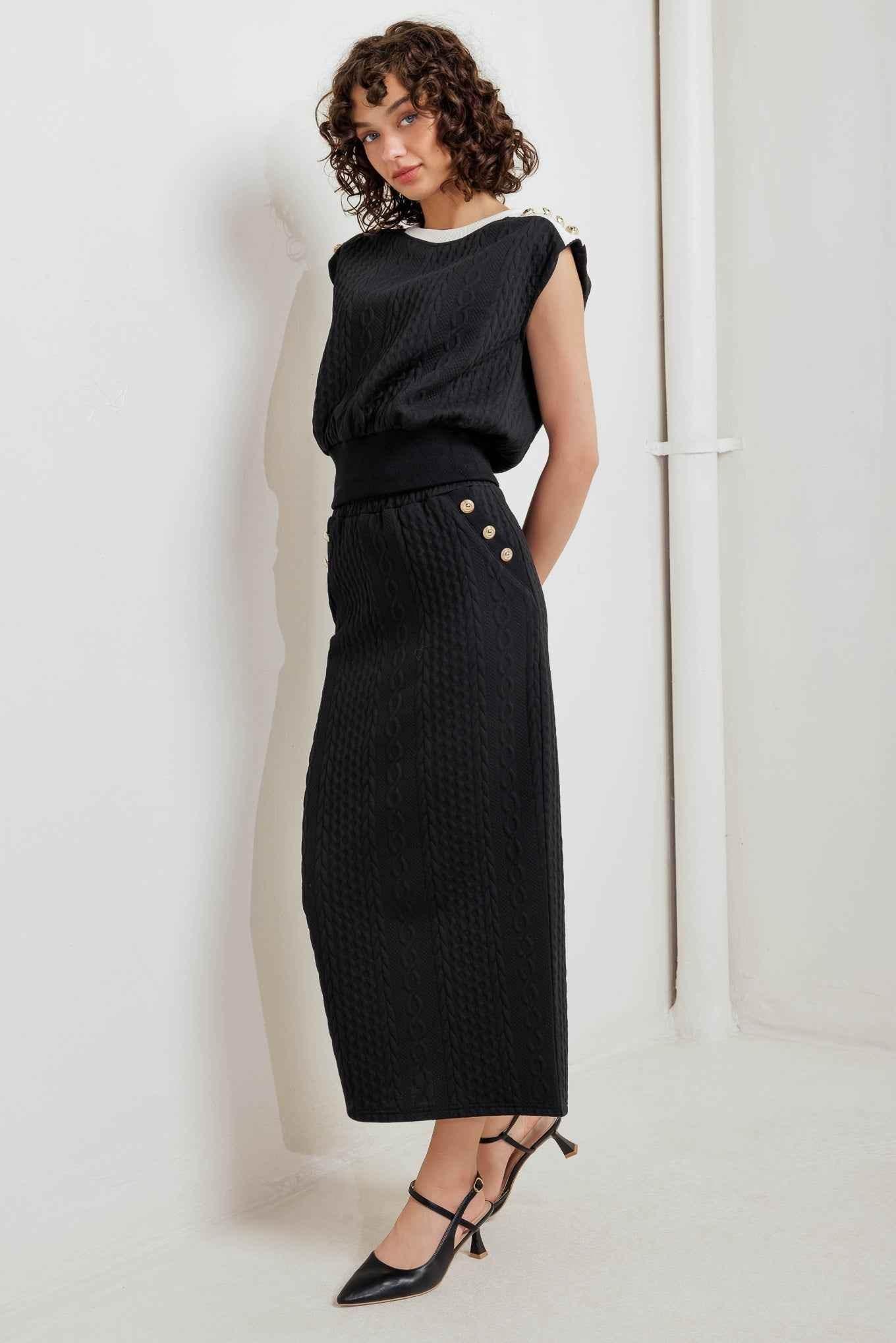 URBAN LUXE COMMAND KNIT MIDI SKIRT SKIRTS by Flying Tomato