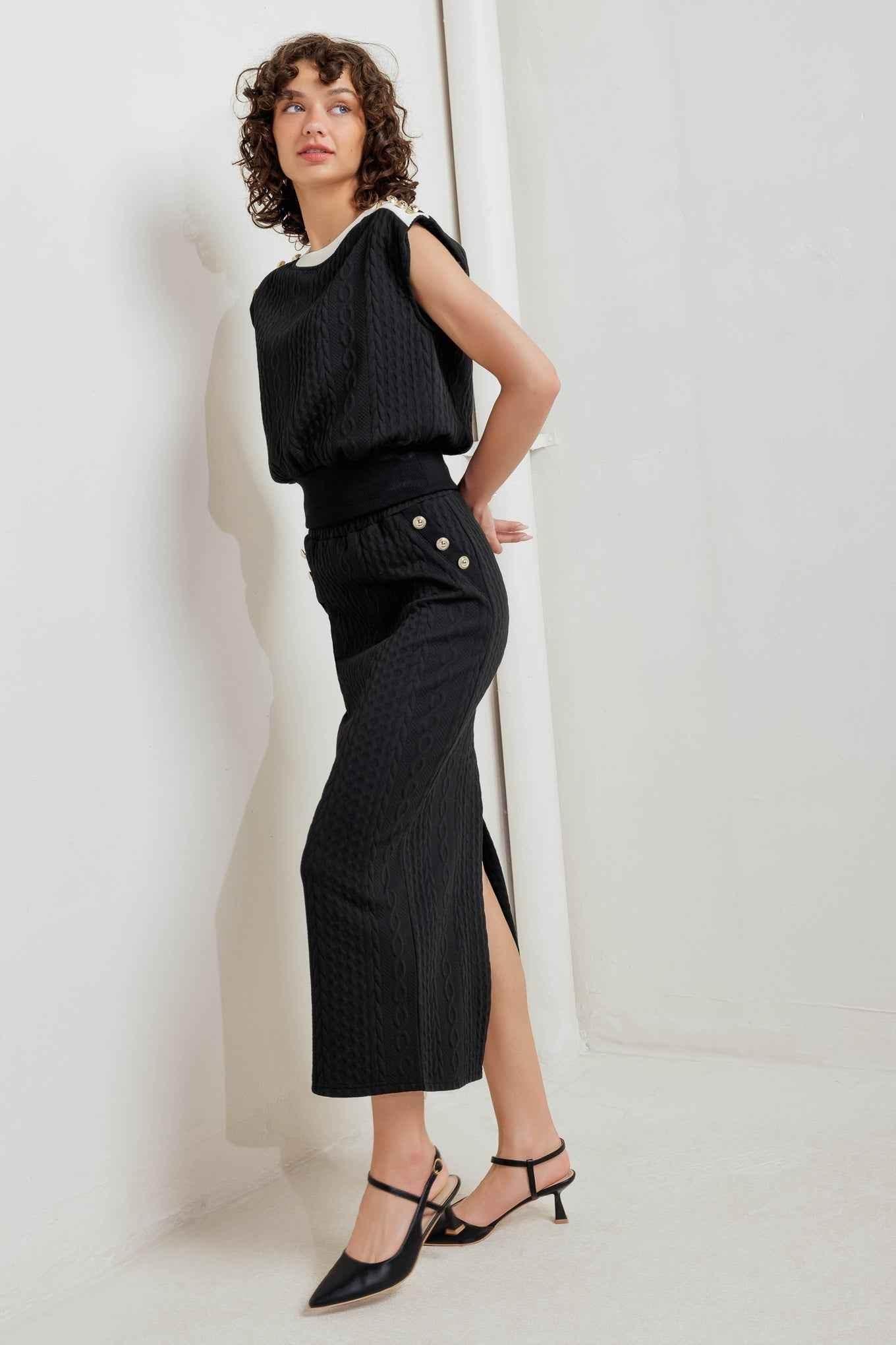 URBAN LUXE COMMAND KNIT MIDI SKIRT SKIRTS by Flying Tomato