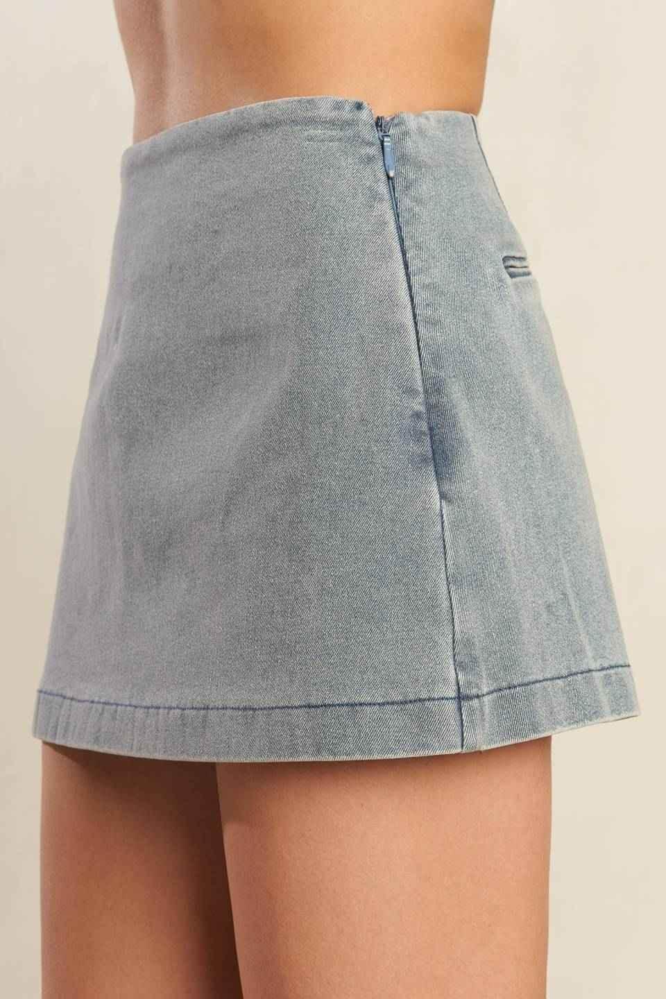 DAISY DATE DENIM SKORT SHORTS by Flying Tomato