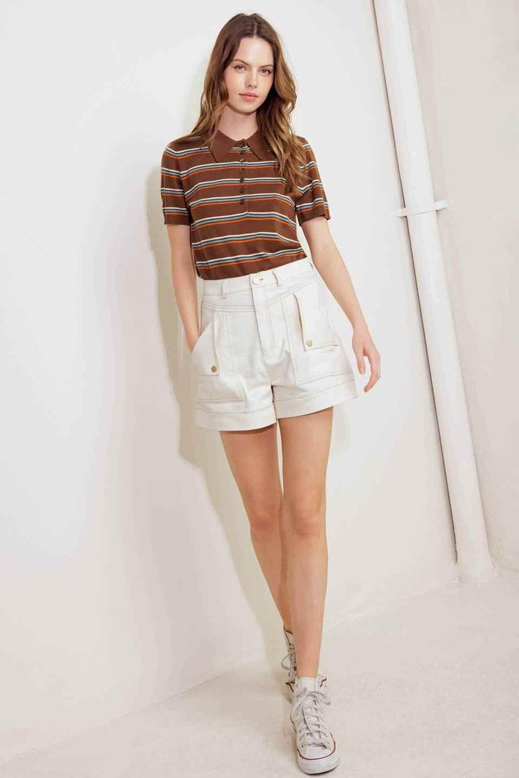SIMPLY MINE CREAM WOVEN SHORT SHORTS by Flying Tomato