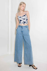 PLAIN OPTIMISM NAVY WOVEN CROP TOP TOPS by Flying Tomato