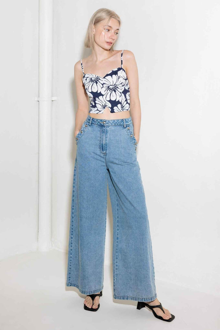 PLAIN OPTIMISM NAVY WOVEN CROP TOP TOPS by Flying Tomato