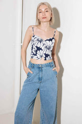 PLAIN OPTIMISM NAVY WOVEN CROP TOP TOPS by Flying Tomato