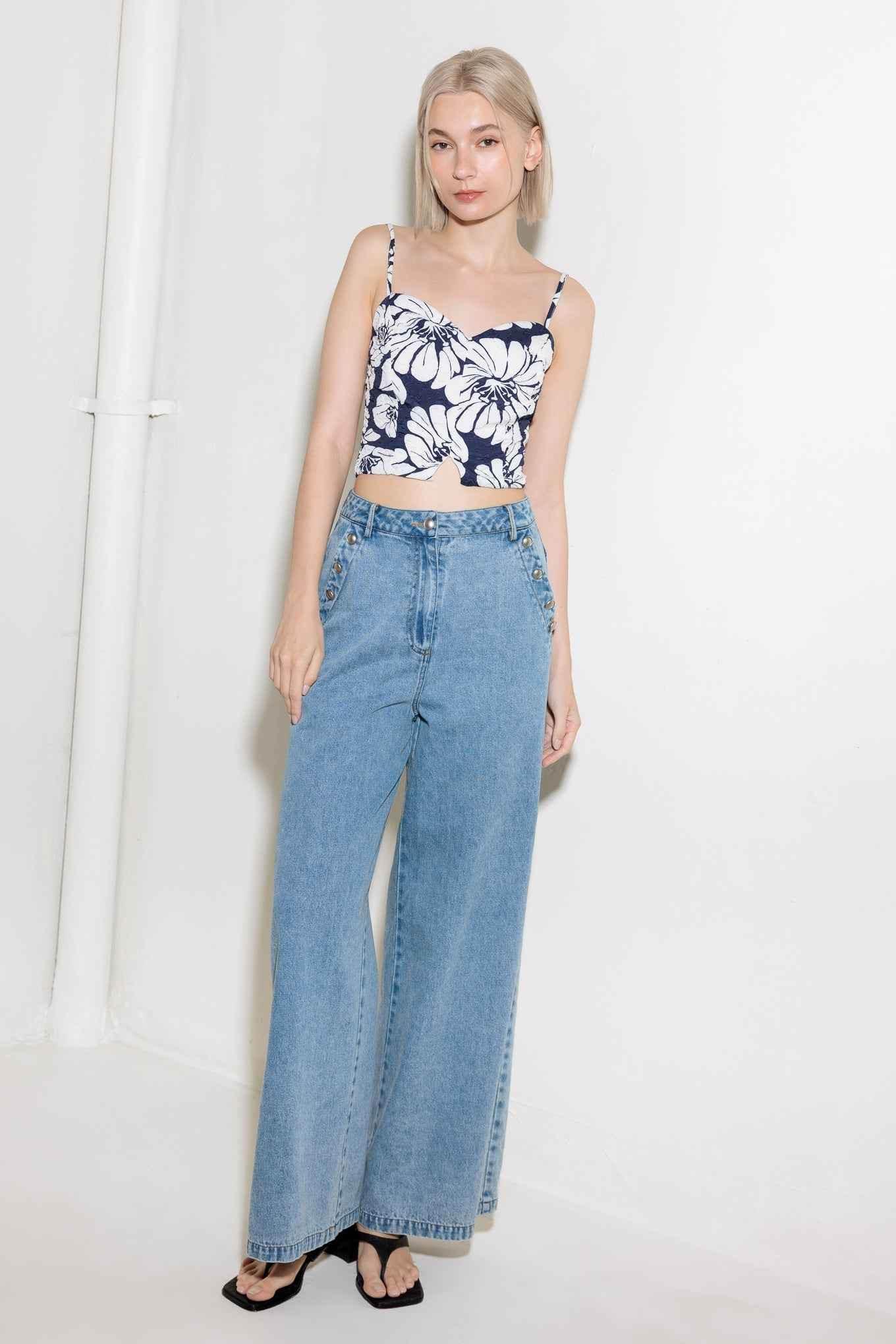PLAIN OPTIMISM NAVY WOVEN CROP TOP TOPS by Flying Tomato