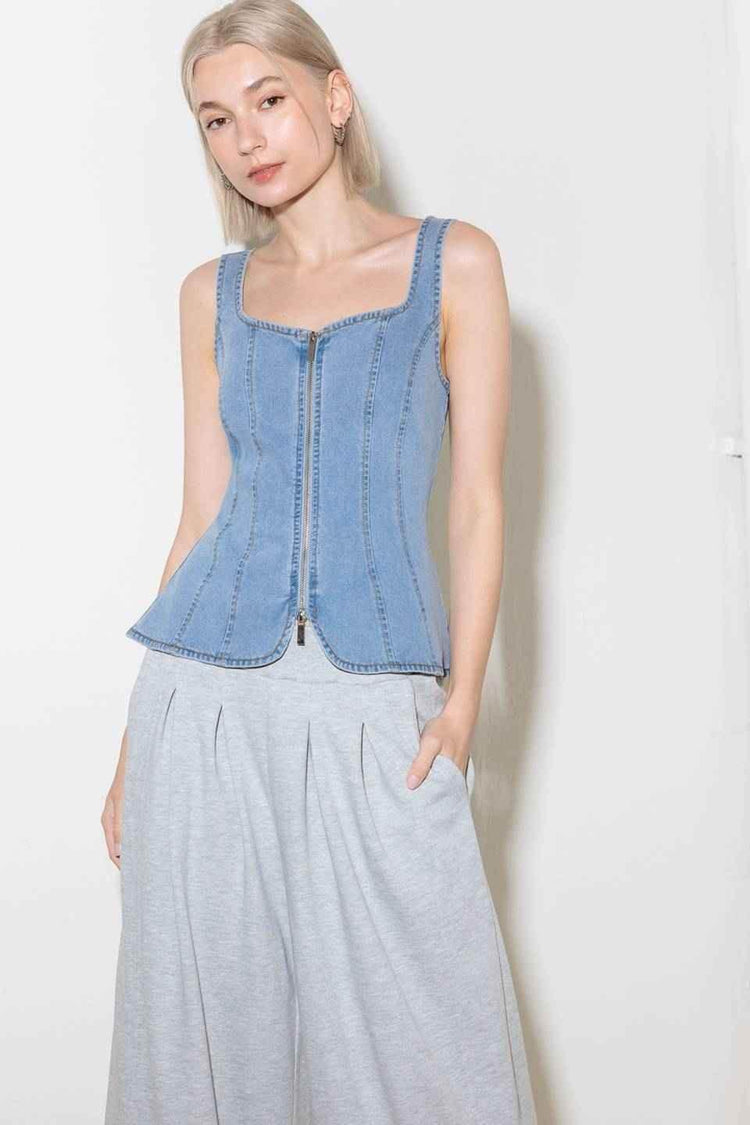ALMOST ANGELIC LIGHT INDIGO DENIM TOP TOPS by Flying Tomato