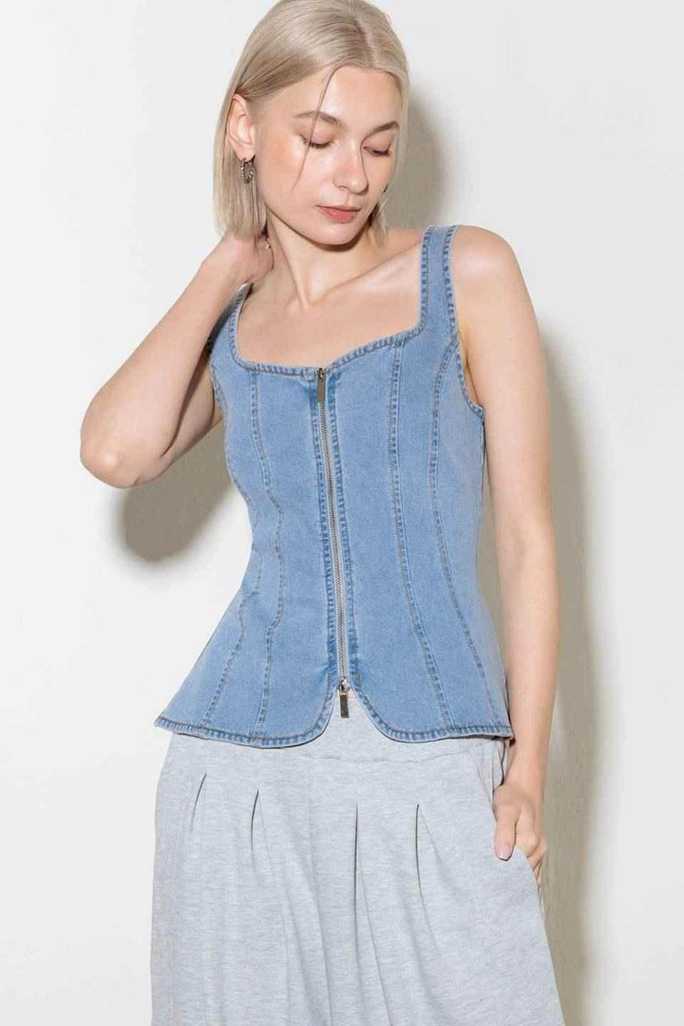 ALMOST ANGELIC LIGHT INDIGO DENIM TOP TOPS by Flying Tomato