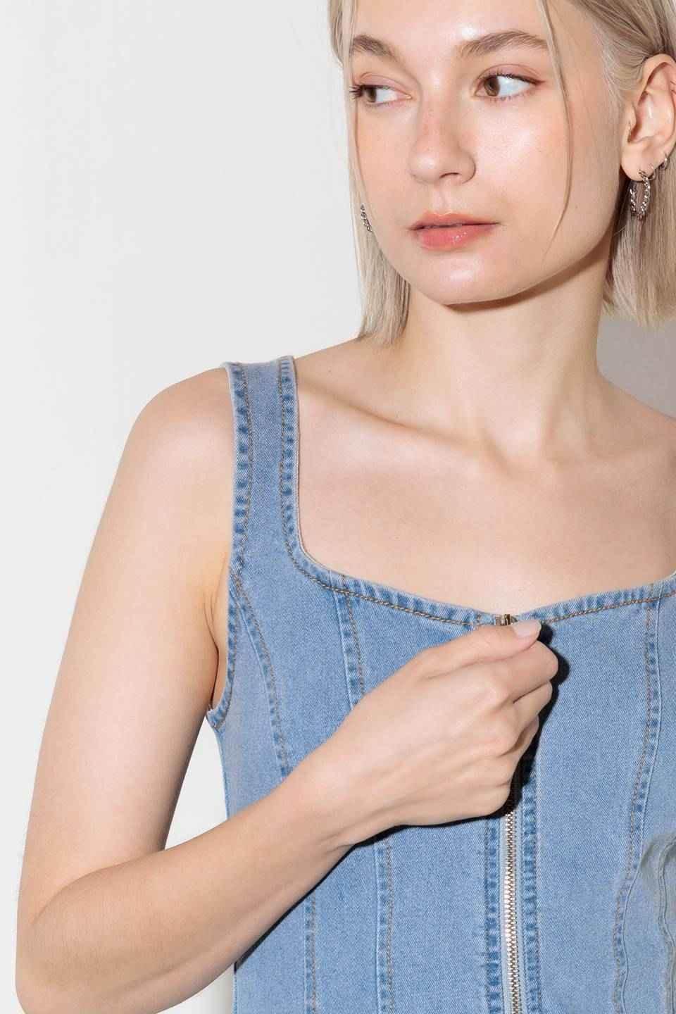 ALMOST ANGELIC LIGHT INDIGO DENIM TOP TOPS by Flying Tomato