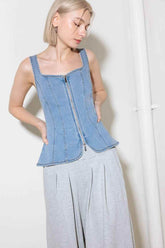 ALMOST ANGELIC LIGHT INDIGO DENIM TOP TOPS by Flying Tomato