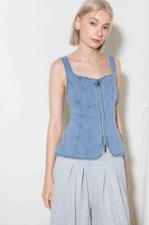 ALMOST ANGELIC LIGHT INDIGO DENIM TOP TOPS by Flying Tomato