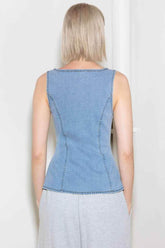 ALMOST ANGELIC LIGHT INDIGO DENIM TOP TOPS by Flying Tomato