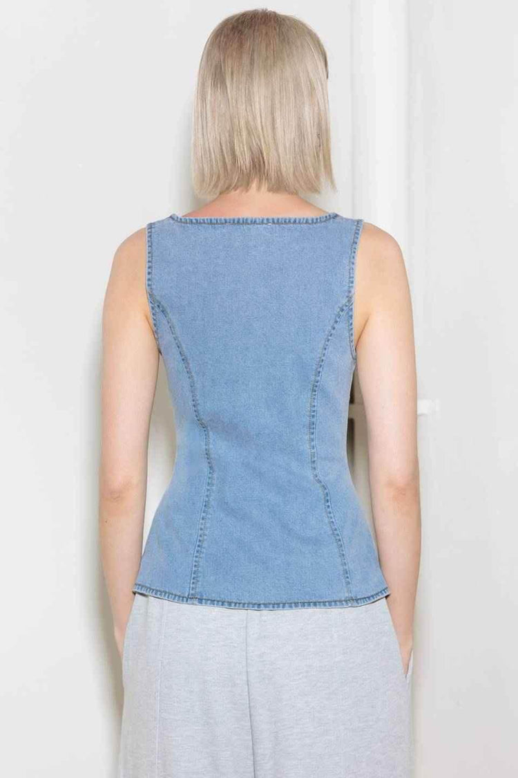 ALMOST ANGELIC LIGHT INDIGO DENIM TOP TOPS by Flying Tomato