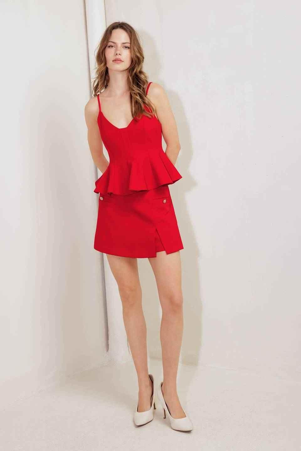 MELTED MARSHMALLOW RED WOVEN CAMI TOP TOPS by Flying Tomato