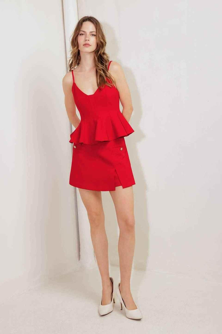 MELTED MARSHMALLOW RED WOVEN CAMI TOP TOPS by Flying Tomato