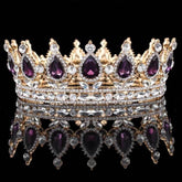 Luxury Retro Gold Color Pink Crystal Round Bridal Crown Classic Baroque Rhinestone Diadem Tiaras Women Wedding Hair Accessories Tiaras by DSERS