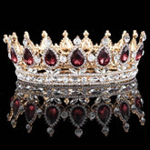 Luxury Retro Gold Color Pink Crystal Round Bridal Crown Classic Baroque Rhinestone Diadem Tiaras Women Wedding Hair Accessories Tiaras by DSERS