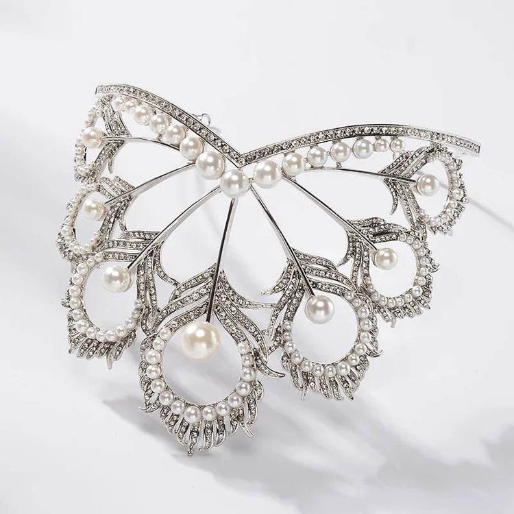 Luxury Miss Universe Crown Round Wedding Crystal Pearl Crowns Peacock Feather Tiaras Rhinestone Pageant Diadem CZ Coroa Novia Tiaras by DSERS