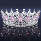 Luxury Retro Gold Color Pink Crystal Round Bridal Crown Classic Baroque Rhinestone Diadem Tiaras Women Wedding Hair Accessories Tiaras by DSERS