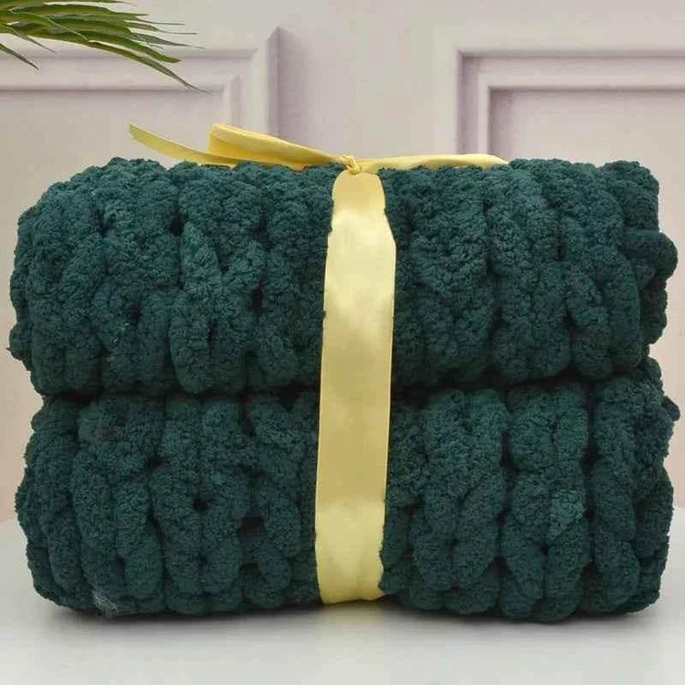 Hand Chunky Knitted Blanket Handmade Coarse Wool Woven Blanket Chenille Thick Blanket Sofa Blanket Photography Prop Blanket by DSERS