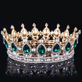 Luxury Retro Gold Color Pink Crystal Round Bridal Crown Classic Baroque Rhinestone Diadem Tiaras Women Wedding Hair Accessories Tiaras by DSERS