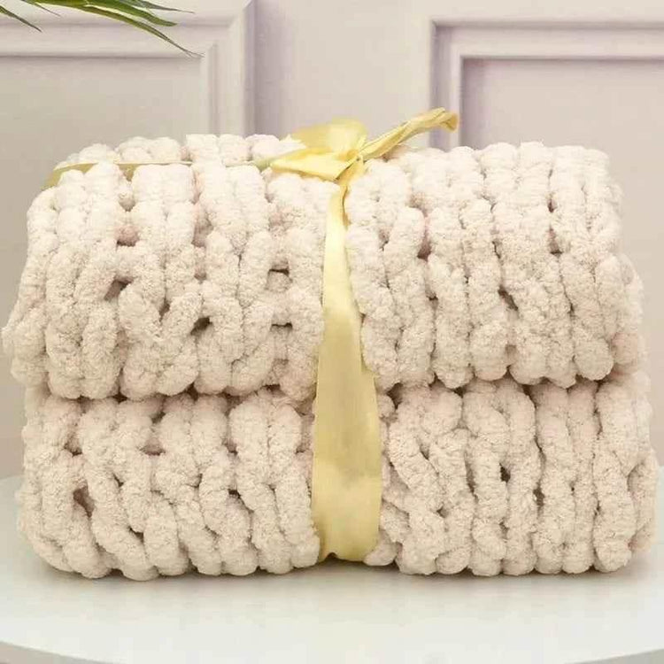 Hand Chunky Knitted Blanket Handmade Coarse Wool Woven Blanket Chenille Thick Blanket Sofa Blanket Photography Prop Blanket by DSERS