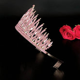 Baroque Sparkling Pink Crystal Bridal Tiaras Gold Color Rhinestone Pageant Crowns With Combs Headbands Wedding Hair Accessories Tiaras by DSERS