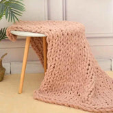 Hand Chunky Knitted Blanket Handmade Coarse Wool Woven Blanket Chenille Thick Blanket Sofa Blanket Photography Prop Blanket by DSERS