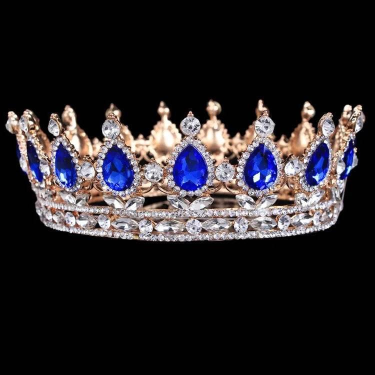Luxury Retro Gold Color Pink Crystal Round Bridal Crown Classic Baroque Rhinestone Diadem Tiaras Women Wedding Hair Accessories Tiaras by DSERS