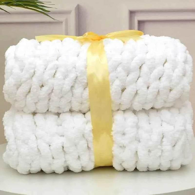 Hand Chunky Knitted Blanket Handmade Coarse Wool Woven Blanket Chenille Thick Blanket Sofa Blanket Photography Prop Blanket by DSERS