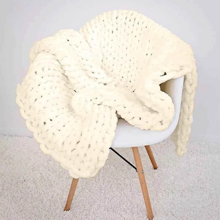 Hand Chunky Knitted Blanket Handmade Coarse Wool Woven Blanket Chenille Thick Blanket Sofa Blanket Photography Prop Blanket by DSERS