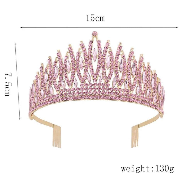 Baroque Sparkling Pink Crystal Bridal Tiaras Gold Color Rhinestone Pageant Crowns With Combs Headbands Wedding Hair Accessories Tiaras by DSERS
