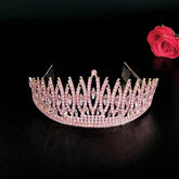 Baroque Sparkling Pink Crystal Bridal Tiaras Gold Color Rhinestone Pageant Crowns With Combs Headbands Wedding Hair Accessories Tiaras by DSERS