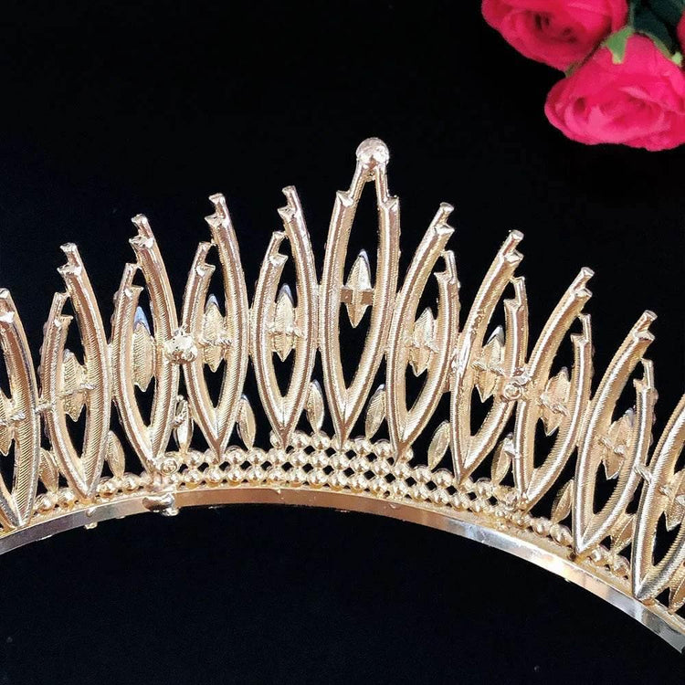 Baroque Sparkling Pink Crystal Bridal Tiaras Gold Color Rhinestone Pageant Crowns With Combs Headbands Wedding Hair Accessories Tiaras by DSERS