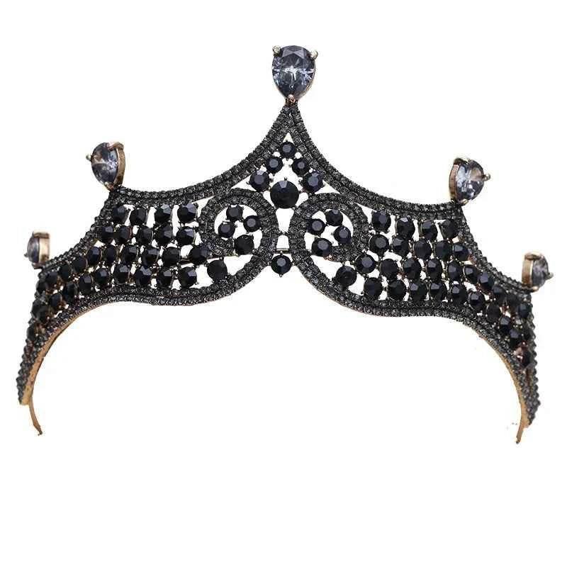 Vintage Black Crystal Beads Bridal Tiaras Crown Rhinestone Diadem Pageant Baroque Crowns Bride Hairband Wedding Hair Accessories Bridal Jewelry by DSERS