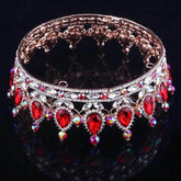 Luxury Retro Gold Color Pink Crystal Round Bridal Crown Classic Baroque Rhinestone Diadem Tiaras Women Wedding Hair Accessories Tiaras by DSERS