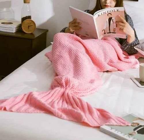 Hot Mermaid Tail Blanket Yarn Knitted Handmade Crochet Mermaid Blanket Super Soft Kids Adults Throw Bed Wrap Bedding 3 Sizes by DSERS