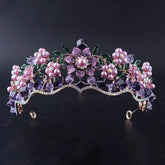 Luxury Baroque Purple Crystal Pearl Bridal Crown Tiara Magnificent Rhinestone Diadem for Bride Headband Wedding Hair Accessories Tiaras by DSERS