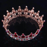 Luxury Retro Gold Color Pink Crystal Round Bridal Crown Classic Baroque Rhinestone Diadem Tiaras Women Wedding Hair Accessories Tiaras by DSERS